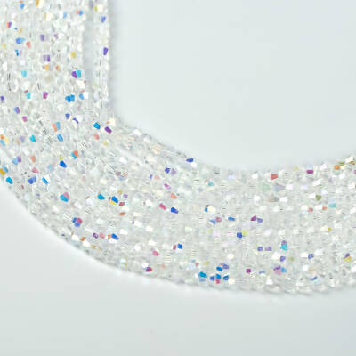 1 Dizi (40 cm- 90-95 Adet) - 4 mm Piramit Kristal Cam Boncuk, Şeffaf Çok Janjanlı Renk Boncuk Dizisi - 2
