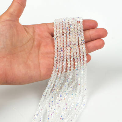 1 Dizi (40 cm- 90-95 Adet) - 4 mm Piramit Kristal Cam Boncuk, Şeffaf Çok Janjanlı Renk Boncuk Dizisi - 1