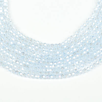 1 Dizi (40 cm- 90-95 Adet) - 4 mm Piramit Kristal Cam Boncuk, Şeffaf Janjanlı Buz Mavisi Renk Boncuk Dizisi - 1