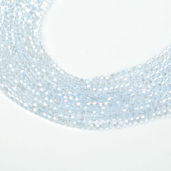 1 Dizi (40 cm- 90-95 Adet) - 4 mm Piramit Kristal Cam Boncuk, Şeffaf Janjanlı Buz Mavisi Renk Boncuk Dizisi - 3