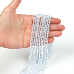 1 Dizi (40 cm- 90-95 Adet) - 4 mm Piramit Kristal Cam Boncuk, Şeffaf Janjanlı Buz Mavisi Renk Boncuk Dizisi - 2