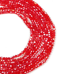 1 Dizi (40 cm- 90-95 Adet) - 4 mm Piramit Kristal Cam Boncuk, Şeffaf Janjanlı Kırmızı Renk Boncuk Dizisi - 3