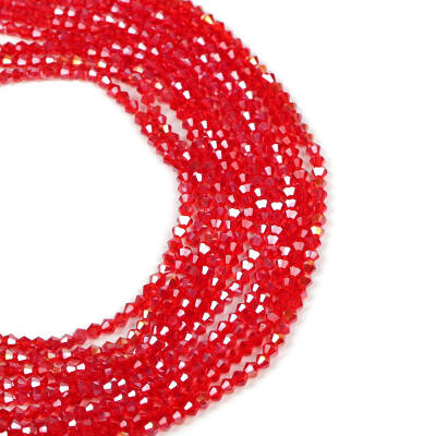 1 Dizi (40 cm- 90-95 Adet) - 4 mm Piramit Kristal Cam Boncuk, Şeffaf Janjanlı Kırmızı Renk Boncuk Dizisi - 3
