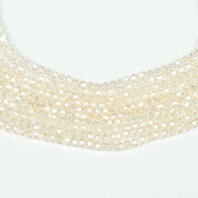 1 Dizi (40 cm- 90-95 Adet) - 4 mm Piramit Kristal Cam Boncuk, Şeffaf Janjanlı Krem Renk Boncuk Dizisi - 4