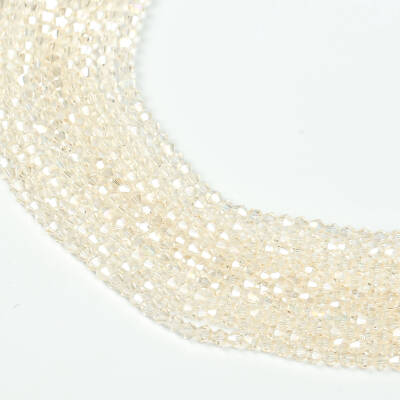 1 Dizi (40 cm- 90-95 Adet) - 4 mm Piramit Kristal Cam Boncuk, Şeffaf Janjanlı Krem Renk Boncuk Dizisi - 2