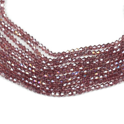 1 Dizi (40 cm- 90-95 Adet) - 4 mm Piramit Kristal Cam Boncuk, Şeffaf Janjanlı Mürdüm Renk Boncuk Dizisi - 1