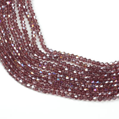 1 Dizi (40 cm- 90-95 Adet) - 4 mm Piramit Kristal Cam Boncuk, Şeffaf Janjanlı Mürdüm Renk Boncuk Dizisi - 4