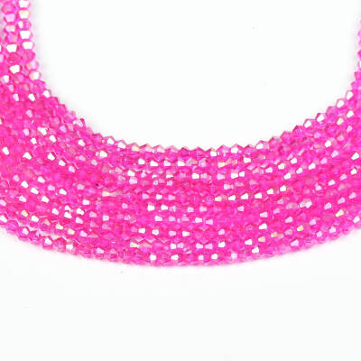 1 Dizi (40 cm- 90-95 Adet) - 4 mm Piramit Kristal Cam Boncuk, Şeffaf Janjanlı Pembe Renk Boncuk Dizisi - 3