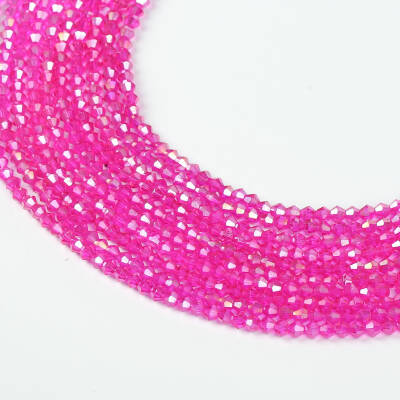 1 Dizi (40 cm- 90-95 Adet) - 4 mm Piramit Kristal Cam Boncuk, Şeffaf Janjanlı Pembe Renk Boncuk Dizisi - 1