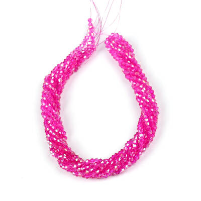 1 Dizi (40 cm- 90-95 Adet) - 4 mm Piramit Kristal Cam Boncuk, Şeffaf Janjanlı Pembe Renk Boncuk Dizisi - 4