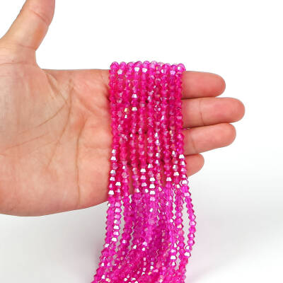 1 Dizi (40 cm- 90-95 Adet) - 4 mm Piramit Kristal Cam Boncuk, Şeffaf Janjanlı Pembe Renk Boncuk Dizisi - 2