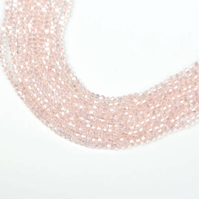 1 Dizi (40 cm- 90-95 Adet) - 4 mm Piramit Kristal Cam Boncuk, Şeffaf Janjanlı Pembe Renk Boncuk Dizisi - 3