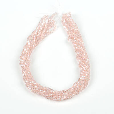 1 Dizi (40 cm- 90-95 Adet) - 4 mm Piramit Kristal Cam Boncuk, Şeffaf Janjanlı Pembe Renk Boncuk Dizisi - 4