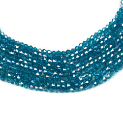 1 Dizi (40 cm- 90-95 Adet) - 4 mm Piramit Kristal Cam Boncuk, Şeffaf Janjanlı Petrol Mavi Renk Boncuk Dizisi - 3
