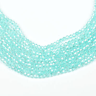 1 Dizi (40 cm- 90-95 Adet) - 4 mm Piramit Kristal Cam Boncuk, Şeffaf Janjanlı Su Yeşili Renk Boncuk Dizisi - 3