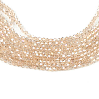 1 Dizi (40 cm- 90-95 Adet) - 4 mm Piramit Kristal Cam Boncuk, Şeffaf Janjanlı Vizon Renk Boncuk Dizisi - 2