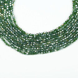 1 Dizi (40 cm- 90-95 Adet) - 4 mm Piramit Kristal Cam Boncuk, Şeffaf Janjanlı Yeşil Renk Boncuk Dizisi - 1