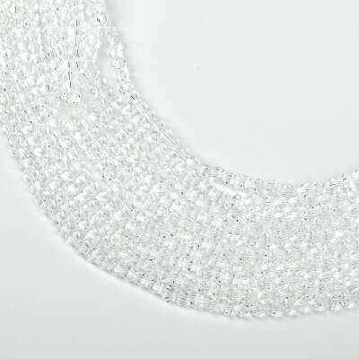 1 Dizi (40 cm- 90-95 Adet) - 4 mm Piramit Kristal Cam Boncuk, Şeffaf Renk Boncuk Dizisi - 3
