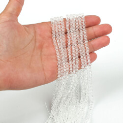1 Dizi (40 cm- 90-95 Adet) - 4 mm Piramit Kristal Cam Boncuk, Şeffaf Renk Boncuk Dizisi - 1