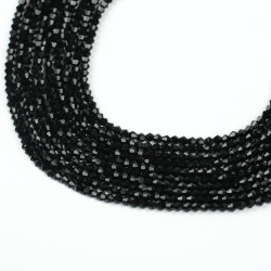 1 Dizi (40 cm- 90-95 Adet) - 4 mm Piramit Kristal Cam Boncuk, Siyah Renk Boncuk Dizisi - 3
