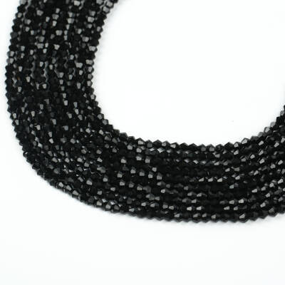 1 Dizi (40 cm- 90-95 Adet) - 4 mm Piramit Kristal Cam Boncuk, Siyah Renk Boncuk Dizisi - 3