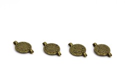 10 Adet - 10 mm, Çift Kulplu Döküm Tuğra, Tesbih Püskül Ucu, Takı Malzemesi, Antik Sarı Kaplama - 1