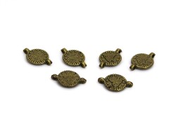 10 Adet - 10 mm, Çift Kulplu Döküm Tuğra, Tesbih Püskül Ucu, Takı Malzemesi, Antik Sarı Kaplama - 2