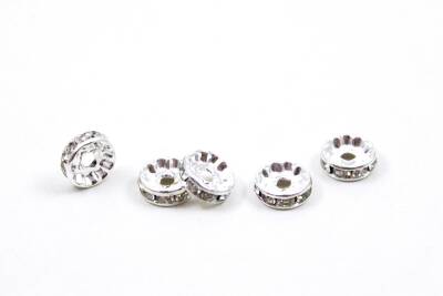 10 Adet - 10 mm Taşlı Takı Aparatı, Taşı Ara Boncuk, Nikel Kaplama - 1