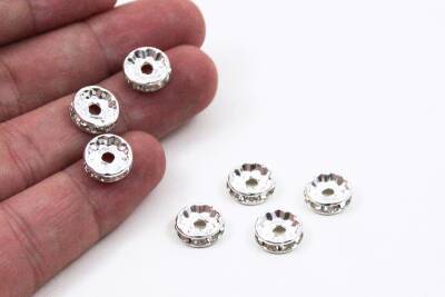 10 Adet - 10 mm Taşlı Takı Aparatı, Taşı Ara Boncuk, Nikel Kaplama - 2
