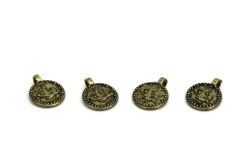 10 Adet - 10 mm, Tek Kulplu Döküm Tuğra, Tesbih Püskül Ucu, Takı Malzemesi, Antik Sarı Kaplama - 2