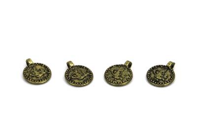 10 Adet - 10 mm, Tek Kulplu Döküm Tuğra, Tesbih Püskül Ucu, Takı Malzemesi, Antik Sarı Kaplama - 2
