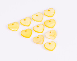 10 Adet - 11 mm Kalp Desenli Doğal Sedef Boncuk, Sarı Renk, Doğal Taş Boncuk - 2