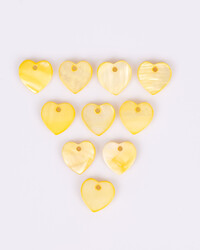 10 Adet - 11 mm Kalp Desenli Doğal Sedef Boncuk, Sarı Renk, Doğal Taş Boncuk - 3