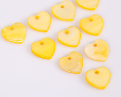 10 Adet - 11 mm Kalp Desenli Doğal Sedef Boncuk, Sarı Renk, Doğal Taş Boncuk - 1