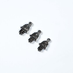 10 Adet - 13 mm El Desenli Metal Uç, Takı Malzemesi, Boyalı Gümüş Kaplama - 3