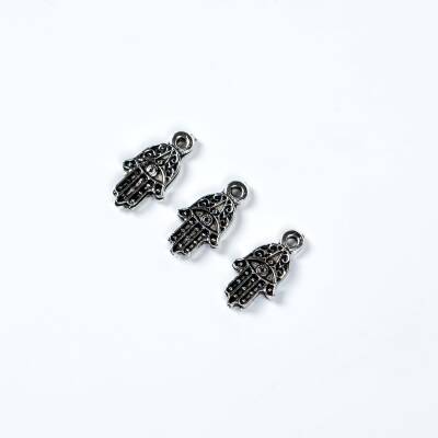 10 Adet - 13 mm El Desenli Metal Uç, Takı Malzemesi, Boyalı Gümüş Kaplama - 3