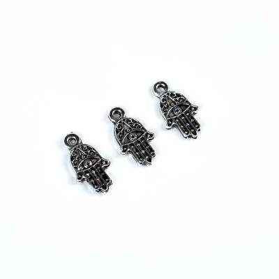 10 Adet - 13 mm El Desenli Metal Uç, Takı Malzemesi, Boyalı Gümüş Kaplama - 4