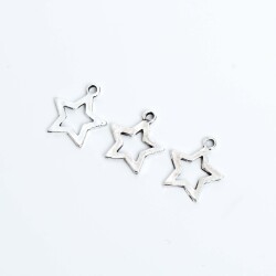 10 Adet - 15 mm Yıldız Desenli Metal Uç, Takı Malzemesi, Boyalı Gümüş Kaplama - 3