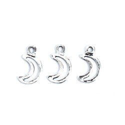 10 Adet - 16 mm Ay Desenli Metal Uç, Takı Malzemesi, Boyalı Gümüş Kaplama - 2
