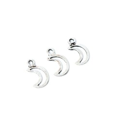 10 Adet - 16 mm Ay Desenli Metal Uç, Takı Malzemesi, Boyalı Gümüş Kaplama - 4