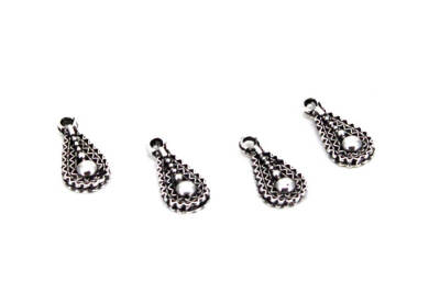 10 Adet - 17 mm Damla Desenli Metal Uç, Takı Malzemesi, Boyalı Gümüş Kaplama - 2