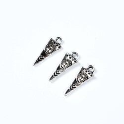 10 Adet - 19 mm Üçgen Desenli Metal Uç, Takı Malzemesi, Boyalı Gümüş Kaplama - 3