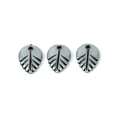 10 Adet - 20 mm Yaprak Desenli Metalize Uç, Antik Gümüş Renk Metalize Boncuk - 2