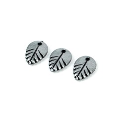 10 Adet - 20 mm Yaprak Desenli Metalize Uç, Antik Gümüş Renk Metalize Boncuk - 3
