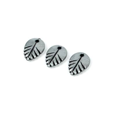 10 Adet - 20 mm Yaprak Desenli Metalize Uç, Antik Gümüş Renk Metalize Boncuk - 3