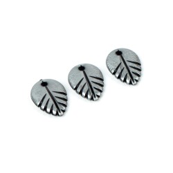 10 Adet - 20 mm Yaprak Desenli Metalize Uç, Antik Gümüş Renk Metalize Boncuk - 4