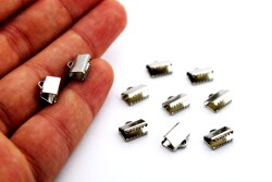 10 Adet - 6x10 mm Dişli Bağlantı Aparatı, Timsah Kapama, Kulplu Dişli Sıkıştırma, Kolye ve Bileklik Kapama, Nikel Kaplama - 3