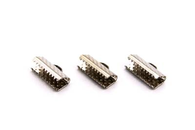 10 Adet - 6x15 mm Dişli Bağlantı Aparatı, Timsah Kapama, Desenli Kulplu Dişli Sıkıştırma, Kolye ve Bileklik Kapama, Nikel Kaplama - 2