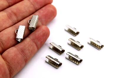 10 Adet - 6x15 mm Dişli Bağlantı Aparatı, Timsah Kapama, Desenli Kulplu Dişli Sıkıştırma, Kolye ve Bileklik Kapama, Nikel Kaplama - 3