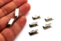 10 Adet - 6x15 mm Dişli Bağlantı Aparatı, Timsah Kapama, Kulplu Dişli Sıkıştırma, Kolye ve Bileklik Kapama, Nikel Kaplama - 3